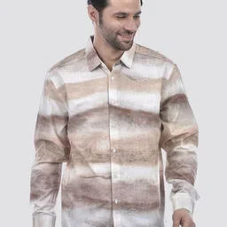 CAMLA Horizontal Stripes Printed Spread Collar Casual Cotton Shirt-image-61