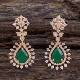 Kushal's Fashion Jewellery Gold-Plated CZ Studded Teardrop Shaped Drop Earrings-38