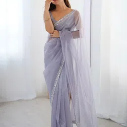 Anouk Embellished Border Sequinned Net Saree image 5