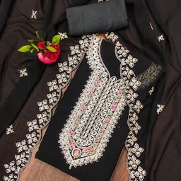 KALINI Floral Embroidered Zari Work Georgette Unstitched Dress Material-picture-21