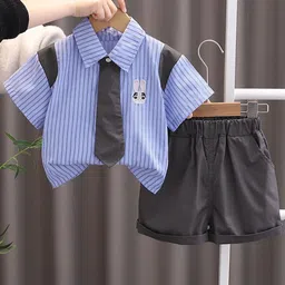 StyleCast x Revolte Boys Striped Shirt Collar T-shirt with Shorts-picture-11