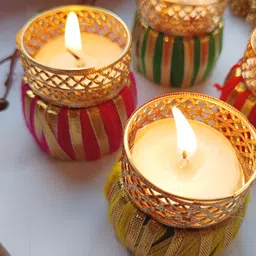 Sellplus Yellow & Green 4 Pieces Floral Tealight Holders-picture-28