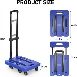 skyzone Folding Hand Trolley Cart With 6 Wheels, Adjustable Handle I Load 150kg Portable Luggage Trolley image 2