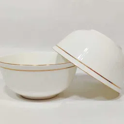 Ceramic Soup Bowl Ceramic Bowl Set for Snacks Ceramic Serving Bowl Set for Dinner/ Ceramic Snack Bowl with Golden line 22 k Gold Set of 2 Pieces Pure White with Golden line-16