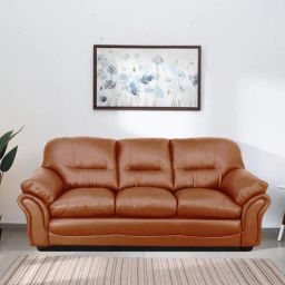 casacraft from pepperfry Adalia Leatherette 3 Seater Sofa In Tan Colour-picture-18