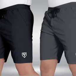 septem Pack of 2 Solid Men Dark Grey, Black Gym Shorts, Sports Shorts-picture-31