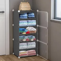 3 Door 6 Shelf Plastic Collapsible Cupboard PP Collapsible Wardrobe-14