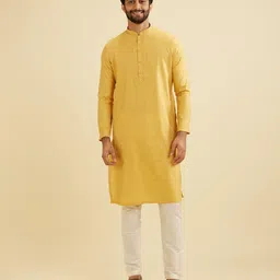 Manyavar Floral Embroidered Thread Work Mandarin Collar Straight Kurta With Pyjama-image-44