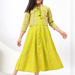 Flyfinns Girls Yellow Viscose Rayon Clothing Set-image-2