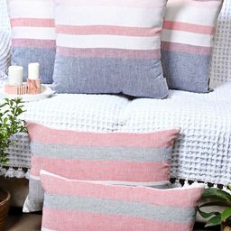 ANWYN Grey & Pink Set of 5 Striped Square Cushion Covers-3