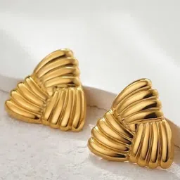 V FASHION JEWELLERY Stainless Steel Gold-Plated Triangular Shaped Studs-image-22