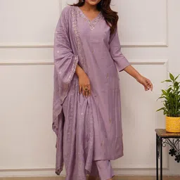 KALINI Women Floral Embroidered Regular Sequinned Chanderi Silk Kurta with Trousers & With Dupatta-48