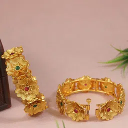 SGA FASHION Set Of 2 Gold-Plated AD Studded Antique Bangles-15