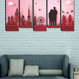 SAF Pink & Red 5 Pieces Couples Wooden Wall Arts-image-95