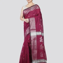 PinkLoom Floral Zari Saree-image-1