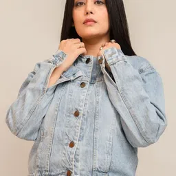 Wasomii Women Washed Denim Jacket with Patchwork-picture-37