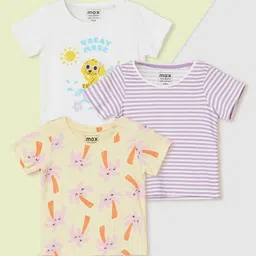 max Girls Conversational Printed Pack Of 3 Cap Sleeves Pure Cotton T-shirts-image-39