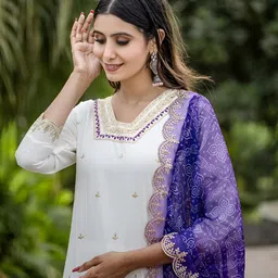 KOTRONS Women Ethnic Motifs Embroidered Regular Thread Work Kurta with Trousers & Dupatta-picture-35