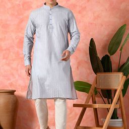 7 GEN Geometric Embroidered Mandarin Collar Chikankari Pure Cotton Kurta With Trouser-image-52