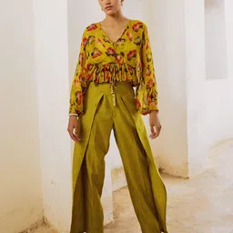 Pallavi Jaipur Floral Printed V-Neck Top With Trousers-picture-16