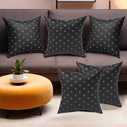Kuber Industries Black & Grey 5 Pieces Geometric Printed Satin Square Cushion Covers-75