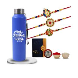 Best Brother Rakhi Combo with Bottle & Roli Chawal , coin and greeting card Set-image-17