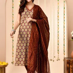 Anouk Women Ethnic Motifs Printed Regular Pure Cotton Kurta with Trousers & With Dupatta-image-70