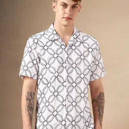 Dennis Lingo Men Smart Cuban Collar Abstract Printed Relaxed Fit Casual Shirt-image-69