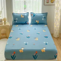 JC HOME Blue & Yellow Printed 140 TC Queen Bedsheet Set 2.00m x 1.50m-image-44