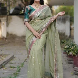 Munir Embellished Embroidered Saree With Unstitched Blouse Piece-51
