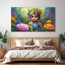 The Castle Decor Green & Pink 5 Piece Wood Religious Wall Paintings-image-85