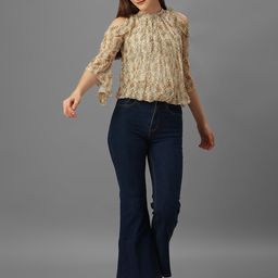 SXV STYLE Floral Bell Sleeve Georgette Boxy Top-image-64