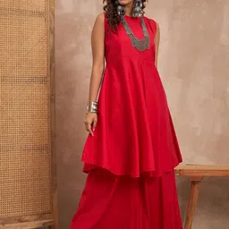 InWeave Round Neck A-Line Kurta With Palazzos-picture-3
