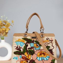 VELUCIA Floral Embellished Quilted Structured Satchel-17