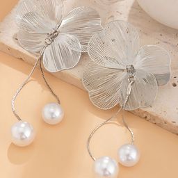 Anouk Silver-Plated Alloy Pearls Floral Korean Drop Earrings-6