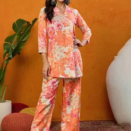 KALINI Printed Mandarin Collar Top With Trousers-picture-36