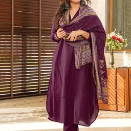 GRIOPY Shirt Collar A-Line Kurta With Trouser & Dupatta-picture-40