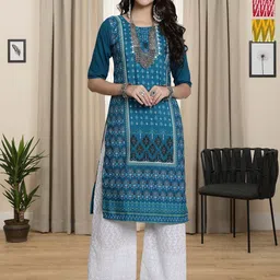 HERE&NOW Selection Of 3 Ethnic Motifs Printed Round Neck Straight Kurtas-24