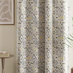 Huesland White & Black Geometric Cotton Room Darkening Long Door Core-image-5