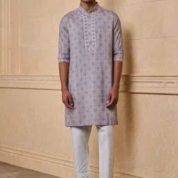 Tasva Ethnic Motifs Printed Mandarin Collar Straight Kurta With Trousers-picture-26