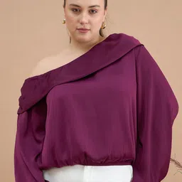 KIBO CURVE Women One Shoulder Puff Sleeves Blouson Top-image-52