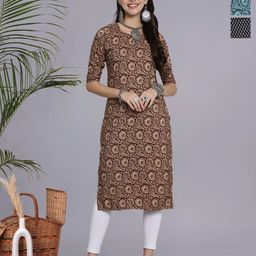 HERE&NOW Selection of 3 Ethnic Motifs Printed Round Neck Straight Kurta-image-47