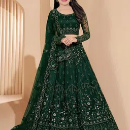 BAESD Girls Embroidered Semi-Stitched Lehenga & Unstitched Blouse With Dupatta-image-57