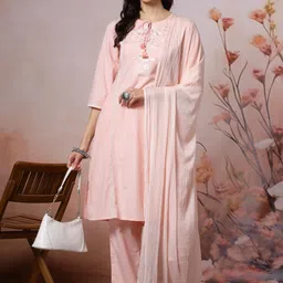 Nayam By Lakshita Women Floral Embroidered Regular Thread Work Pure Cotton Kurta with Palazzos & With Dupatta-37