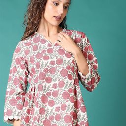 LIMEROAD Floral Printed V-Neck Kurti-image-87