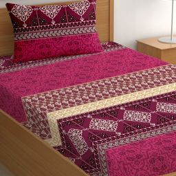 CG HOMES Maroon & White 180 TC Single Bedsheet with 1 Pillow Covers-image-36