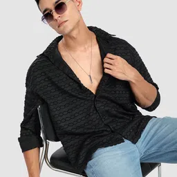Beyoung Men Black Fur Wave Textured Shirt-image-15