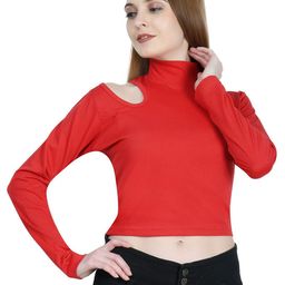 SAIOM Women Solid High Neck Cotton Crop Top-image-46