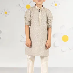 VASTRAMAY Boys Geometric Embroidered Kurta with Pyjamas-image-3