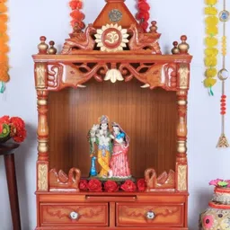 DZYN Furnitures Divya Nivas Brown Wooden Medium Floor Rested Pooja Temple Without Door-14